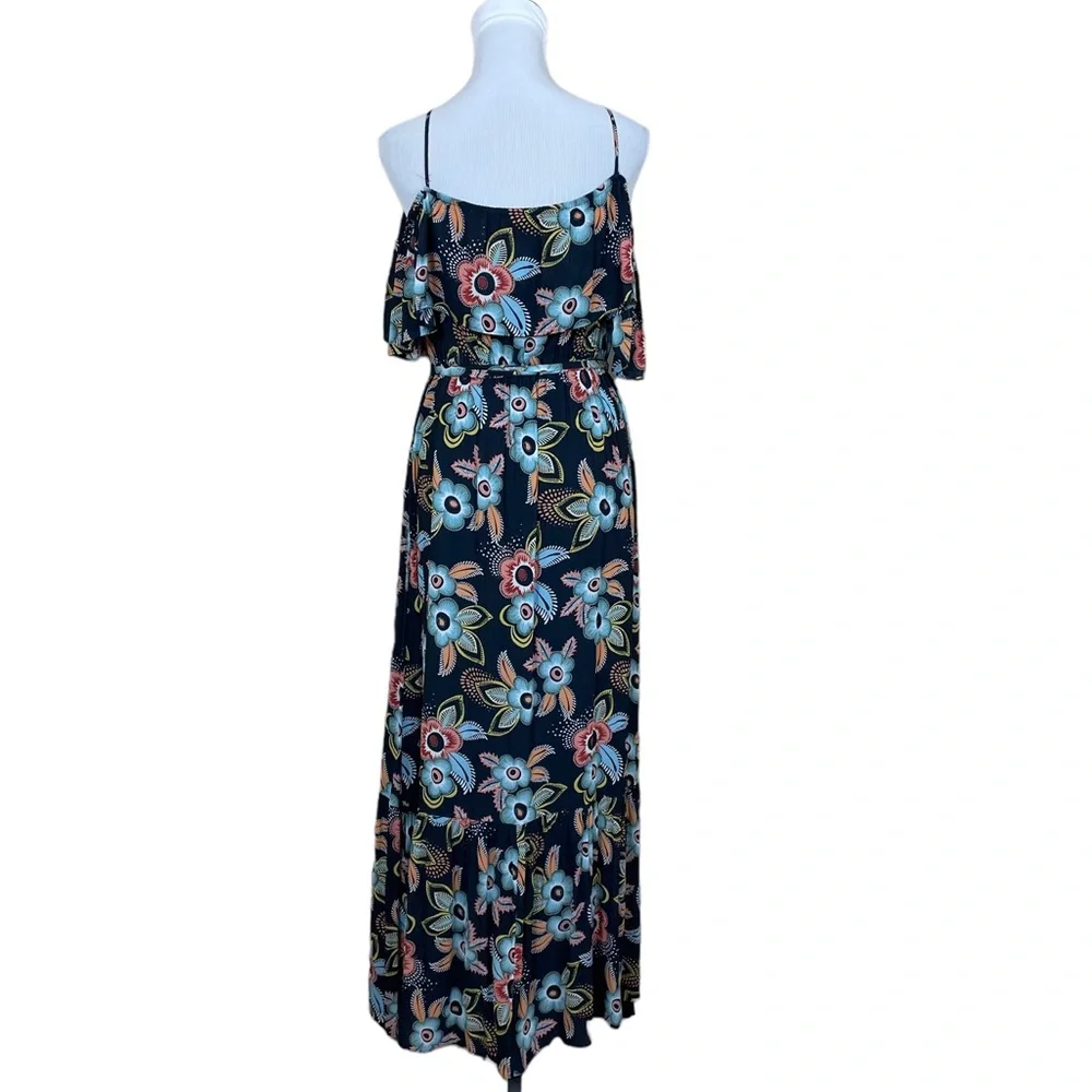 EUC Ann Taylor LOFT Muliticolor Floral Cold Shoulder Ruffle Maxi Dress